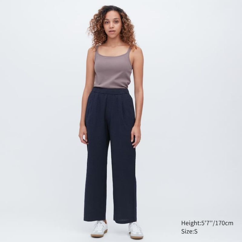 Uniqlo Seersucker Easy Women's Loungewear Dark Grey | FJPSYG305