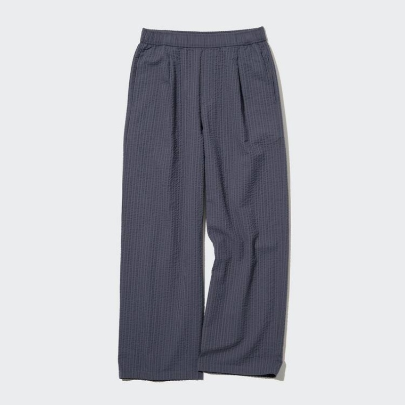 Uniqlo Seersucker Easy Women's Trousers Dark Grey | ENCPUD640