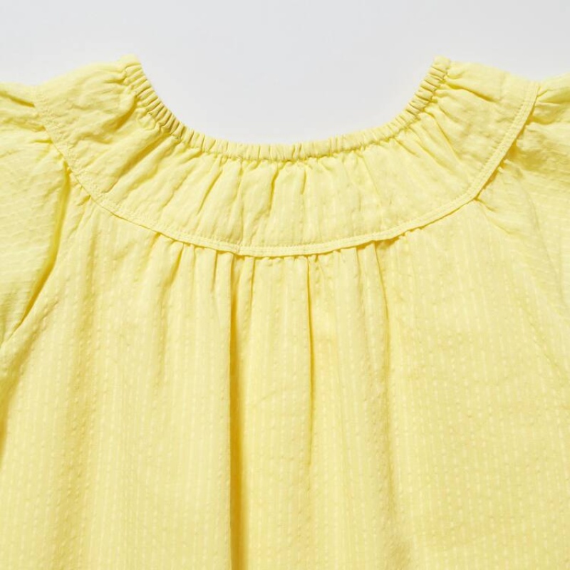 Uniqlo Seersucker Gathered Short Sleeved Kids' Dress Yellow | JWMNFP359