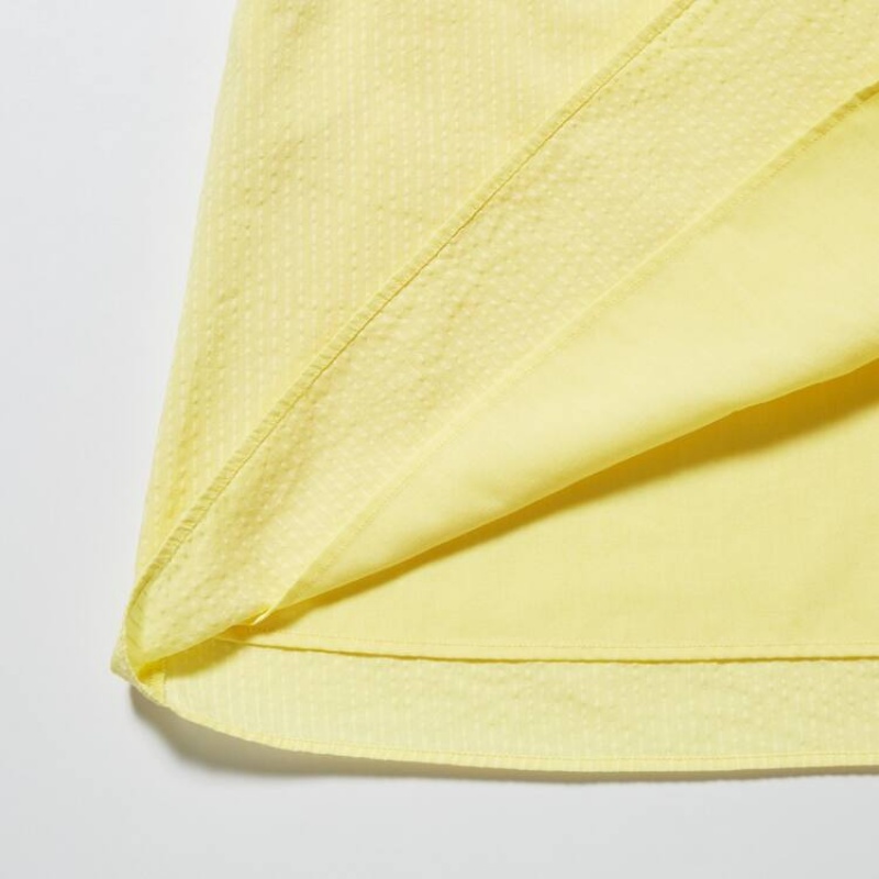 Uniqlo Seersucker Gathered Short Sleeved Kids' Dress Yellow | JWMNFP359