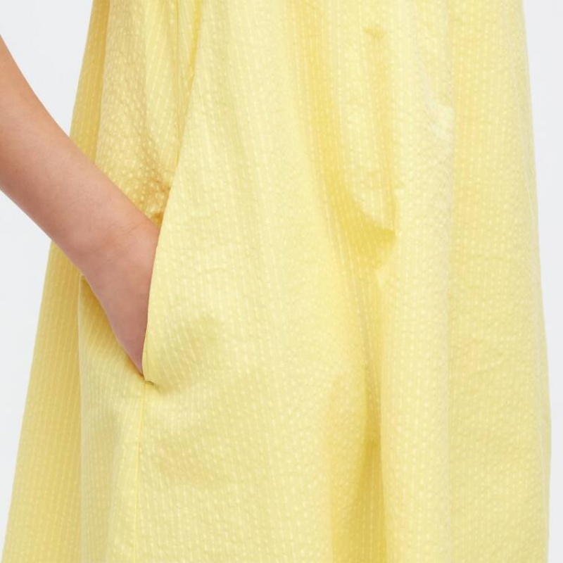 Uniqlo Seersucker Gathered Short Sleeved Kids' Dress Yellow | JWMNFP359