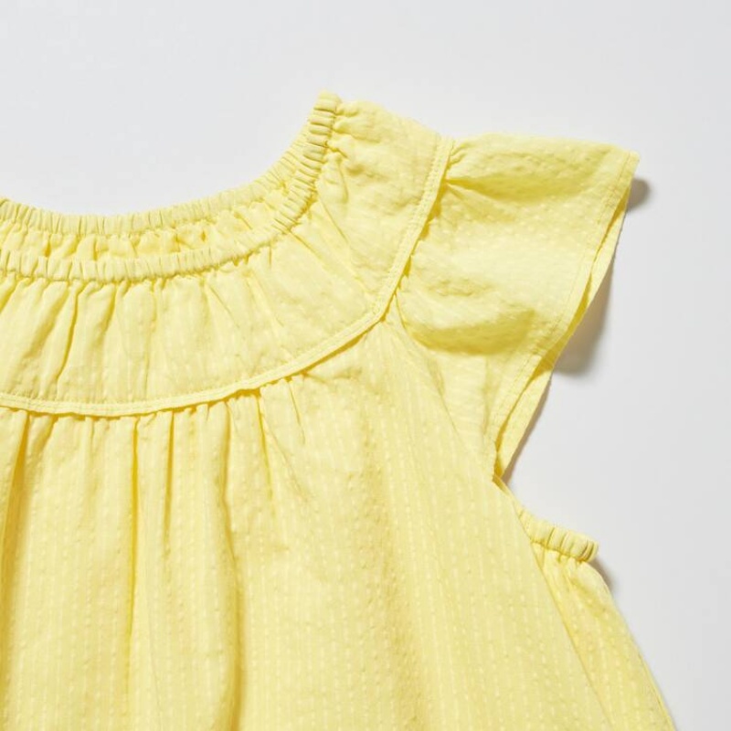 Uniqlo Seersucker Gathered Short Sleeved Kids' Dress Yellow | JWMNFP359