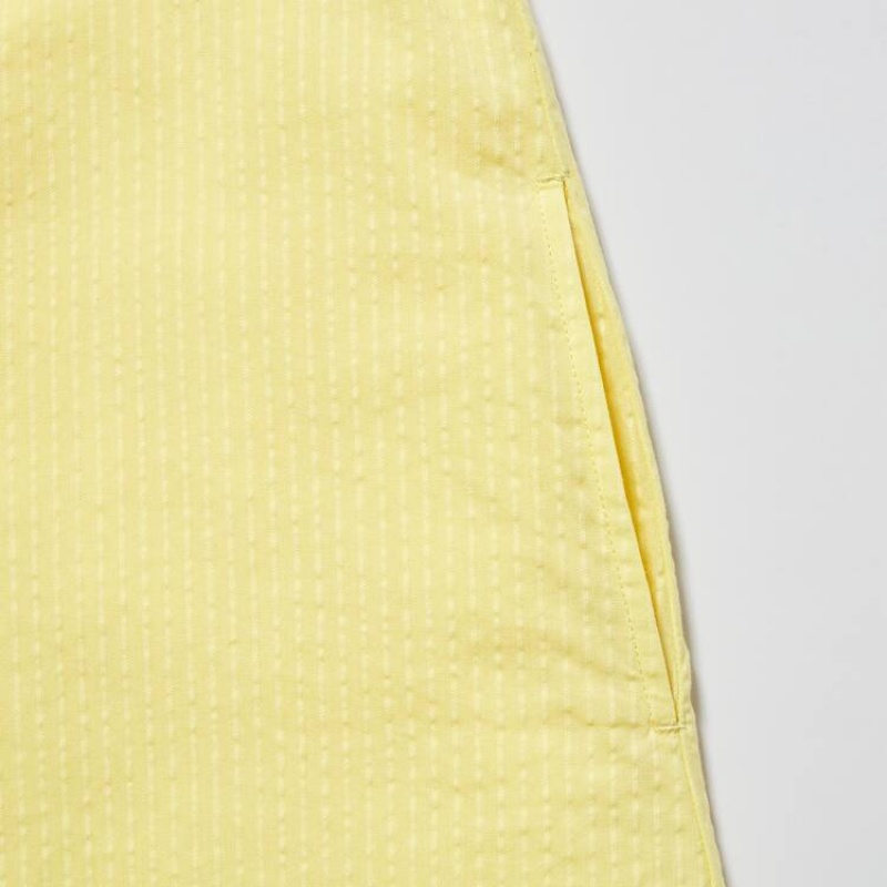 Uniqlo Seersucker Gathered Short Sleeved Kids' Dress Yellow | JWMNFP359