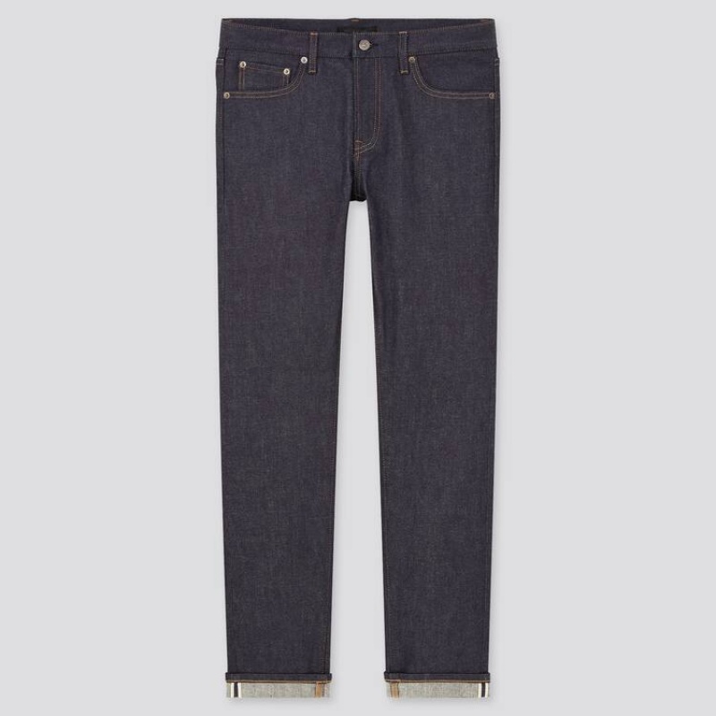 Uniqlo Selvedge Stretch Slim Fit (2021 Season) Men\'s Jeans Navy | JZQYNW507