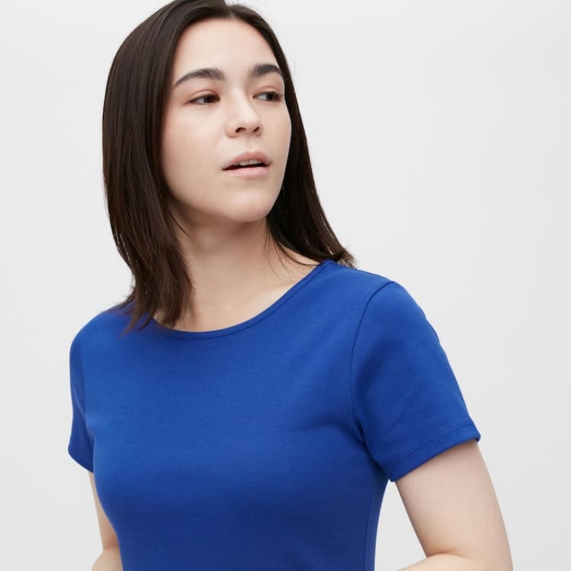 Uniqlo Short Sleeved Flared Women's Dress Blue | EDVCTZ386