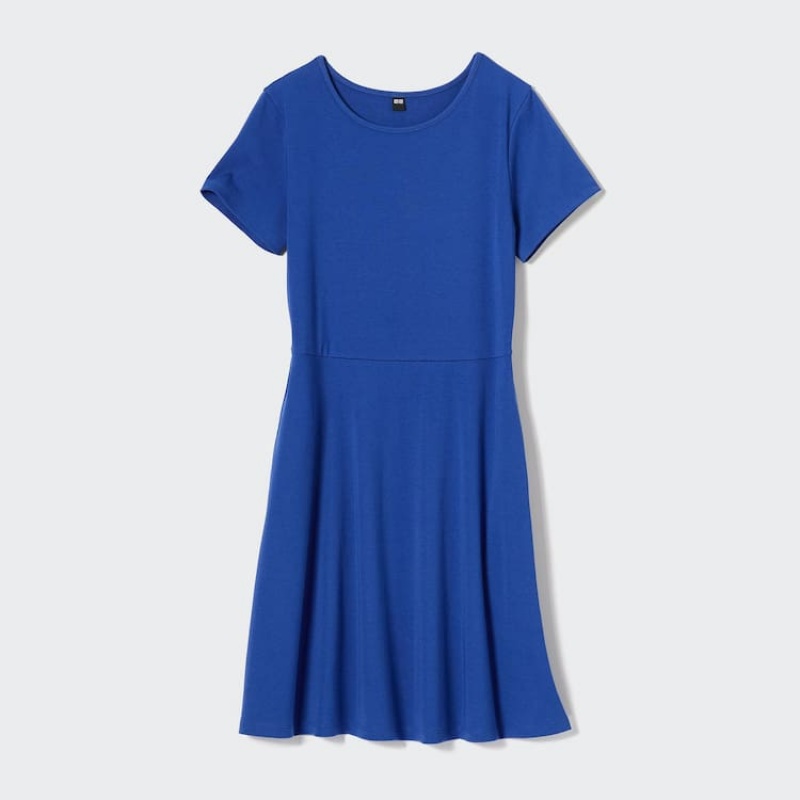 Uniqlo Short Sleeved Flared Women's Dress Blue | EDVCTZ386