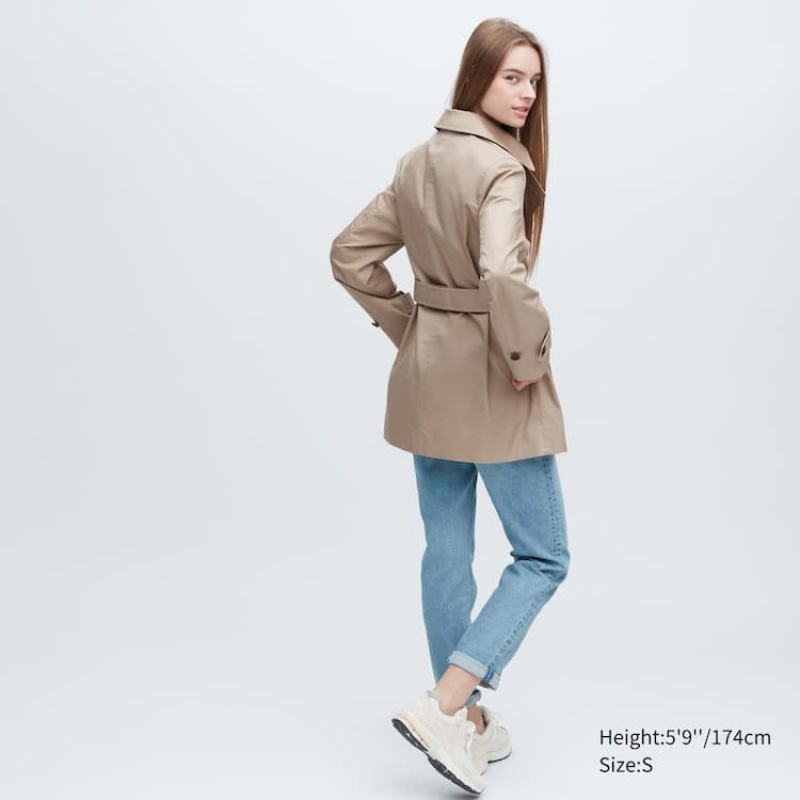 Uniqlo Short Trench Women's Coats Beige | PVBGUL372