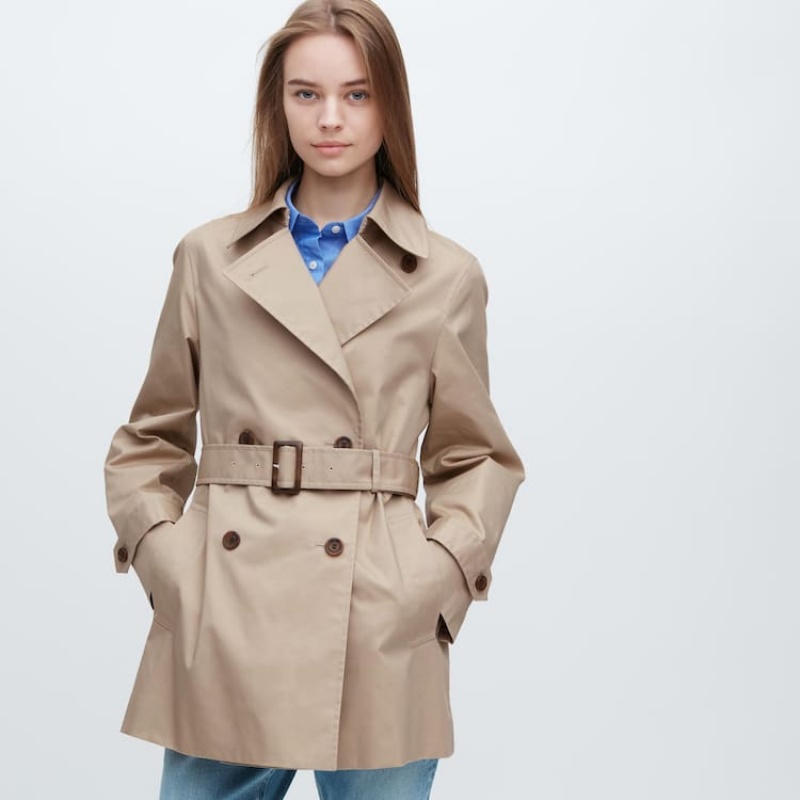 Uniqlo Short Trench Women's Coats Beige | PVBGUL372