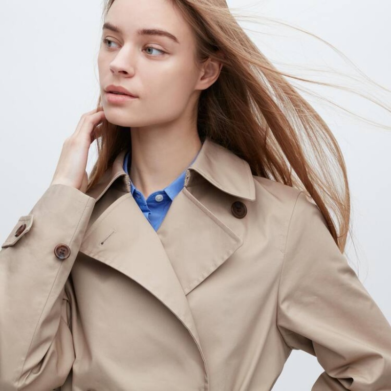 Uniqlo Short Trench Women's Coats Beige | PVBGUL372