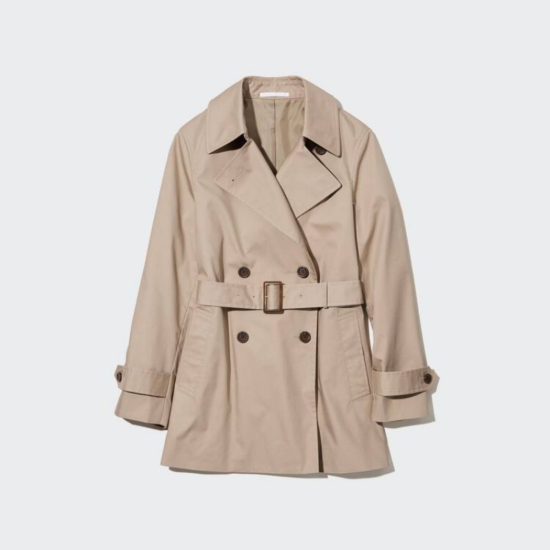 Uniqlo Short Trench Women's Coats Beige | PVBGUL372