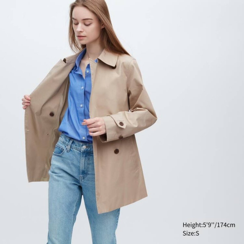 Uniqlo Short Trench Women's Coats Beige | PVBGUL372