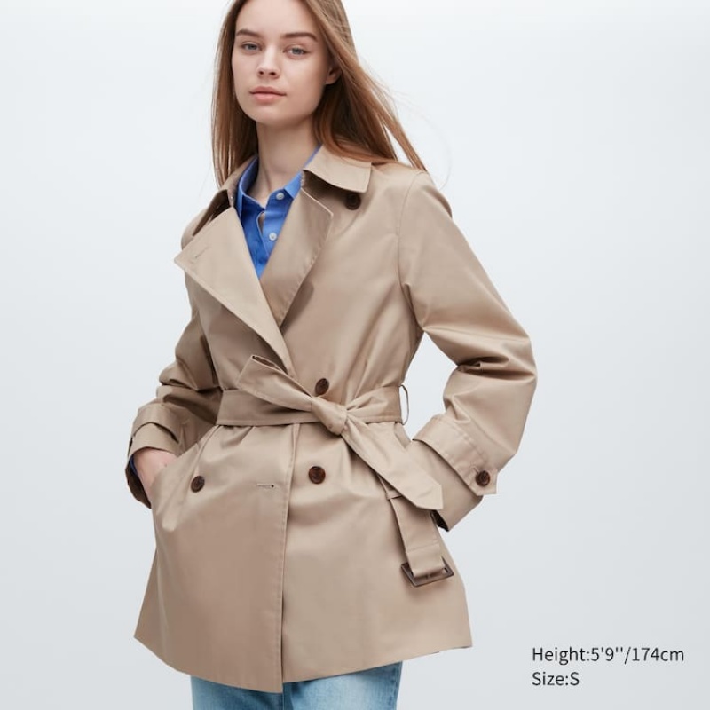 Uniqlo Short Trench Women\'s Coats Beige | PVBGUL372