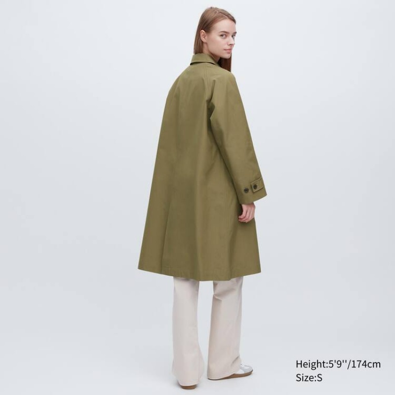 Uniqlo Single Breasted Women's Coats Olive | DWHVRK456