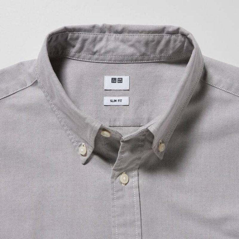 Uniqlo Slim Fit Oxford Men's Shirts Grey | ZJMTAB762