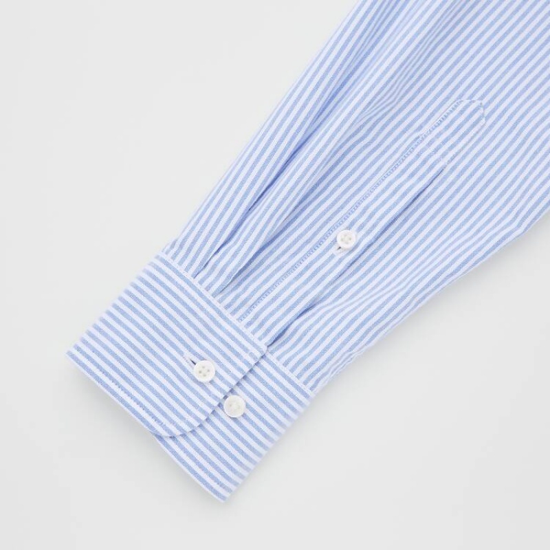 Uniqlo Slim Fit Striped Oxford (Button-down Collar) Men's Shirts Blue | GATLRZ530