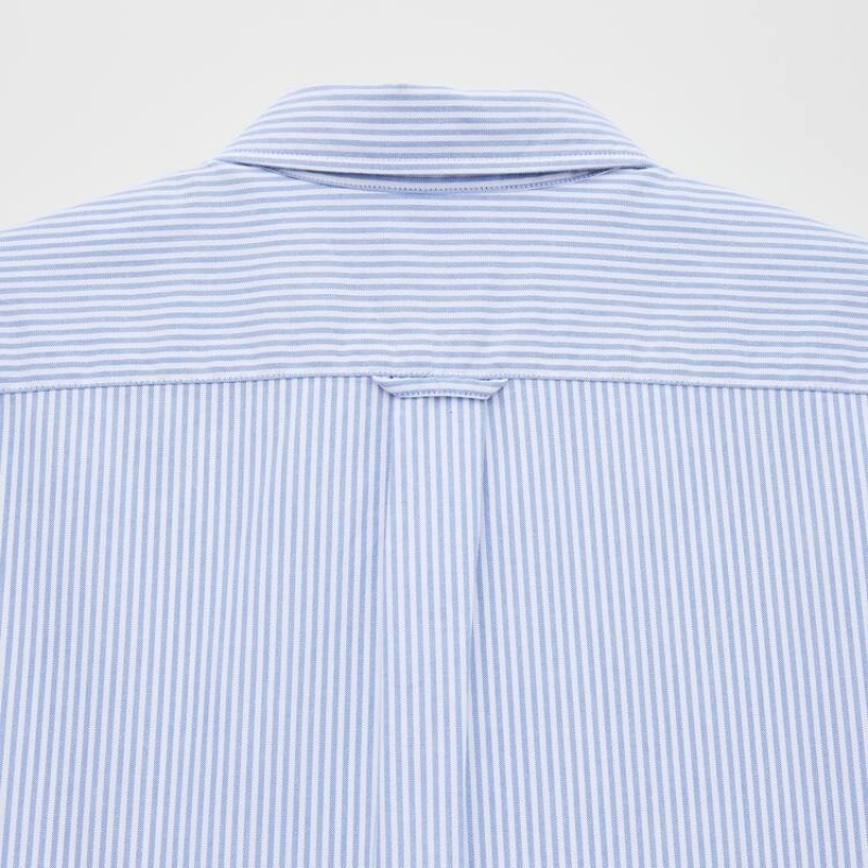 Uniqlo Slim Fit Striped Oxford (Button-down Collar) Men's Shirts Blue | GATLRZ530