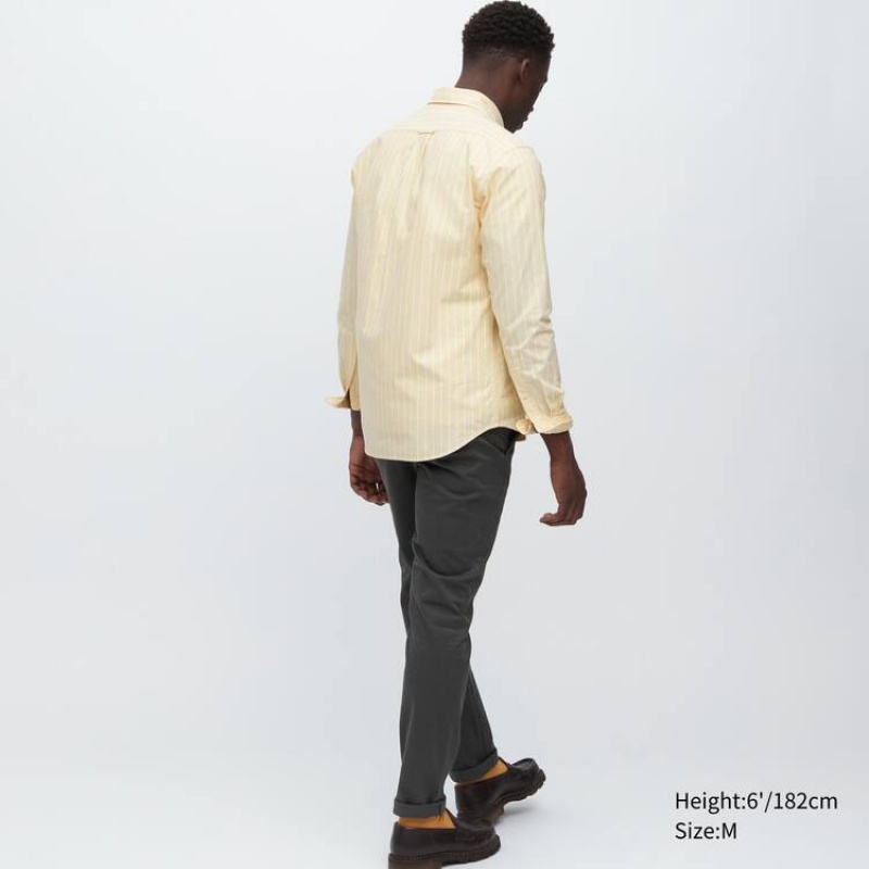 Uniqlo Slim Fit Striped Oxford Men's Shirts Yellow | AWFXSV916