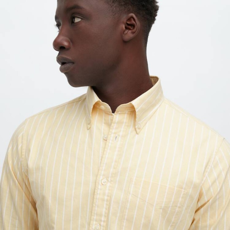 Uniqlo Slim Fit Striped Oxford Men's Shirts Yellow | AWFXSV916