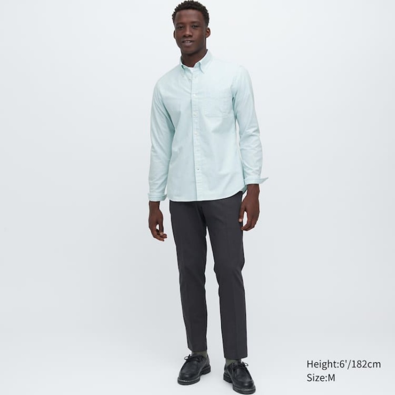 Uniqlo Slim Fit Striped Oxford Men's Shirts Green | JWKGSC754