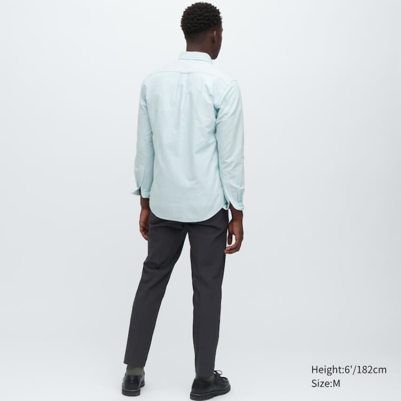 Uniqlo Slim Fit Striped Oxford Men's Shirts Green | JWKGSC754