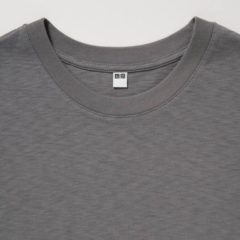 Uniqlo Slub Cotton Cropped Short Sleeved Women's T Shirts Grey | YWPOJK968