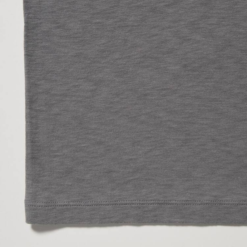 Uniqlo Slub Cotton Cropped Short Sleeved Women's T Shirts Grey | YWPOJK968