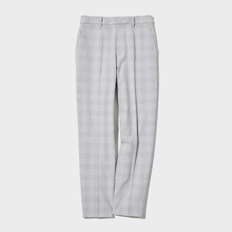 Uniqlo Smart Checked Ankle Length Women's Trousers Light Grey | IYWXHS170