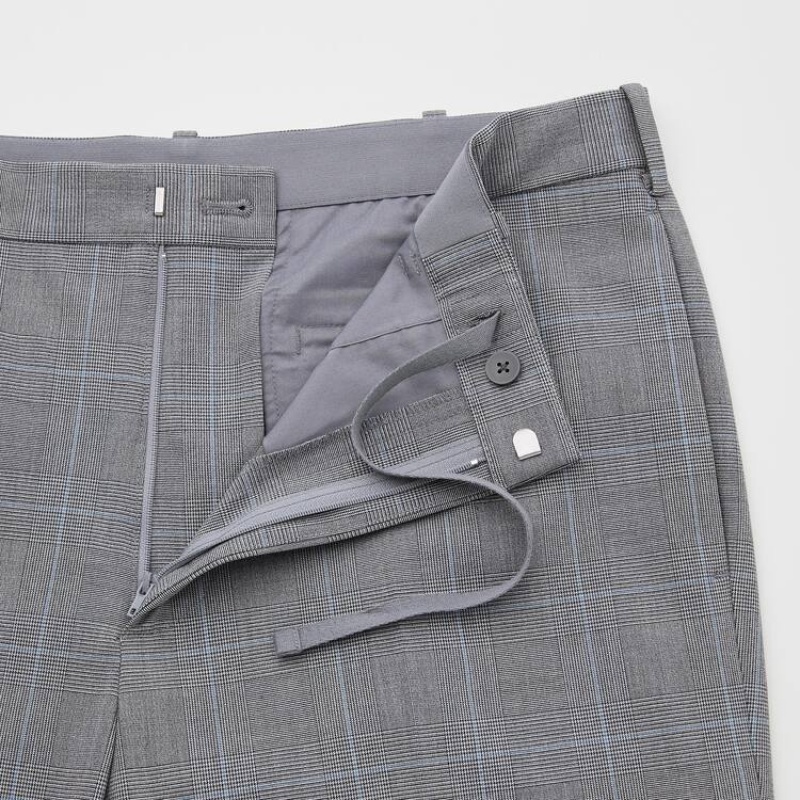 Uniqlo Smart Comfort Glen Checked Ankle Length Men's Trousers Grey | OUXGYH159