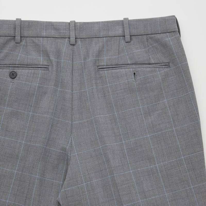 Uniqlo Smart Comfort Glen Checked Ankle Length Men's Trousers Grey | OUXGYH159