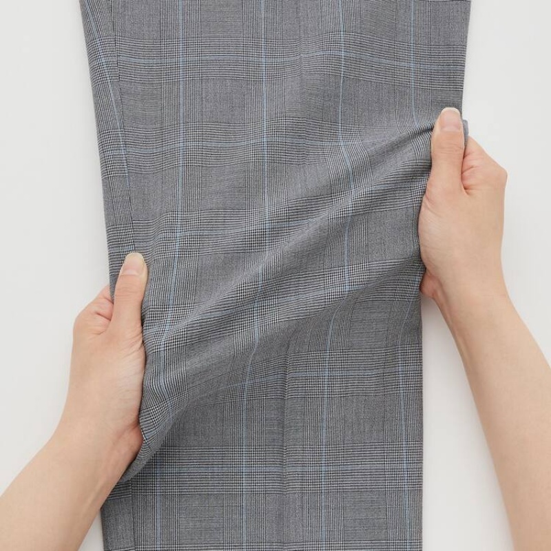 Uniqlo Smart Comfort Glen Checked Ankle Length Men's Trousers Grey | OUXGYH159