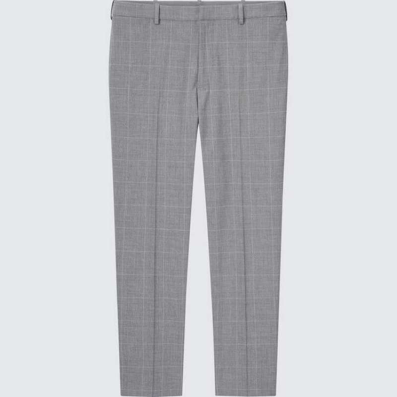 Uniqlo Smart Comfort Glen Checked Ankle Length Men\'s Trousers Grey | OUXGYH159