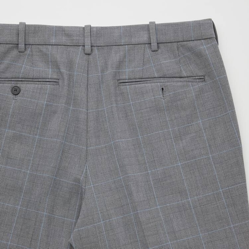 Uniqlo Smart Comfort Glen Checked Ankle Length (Long) Men's Trousers Grey | YAIUCB801