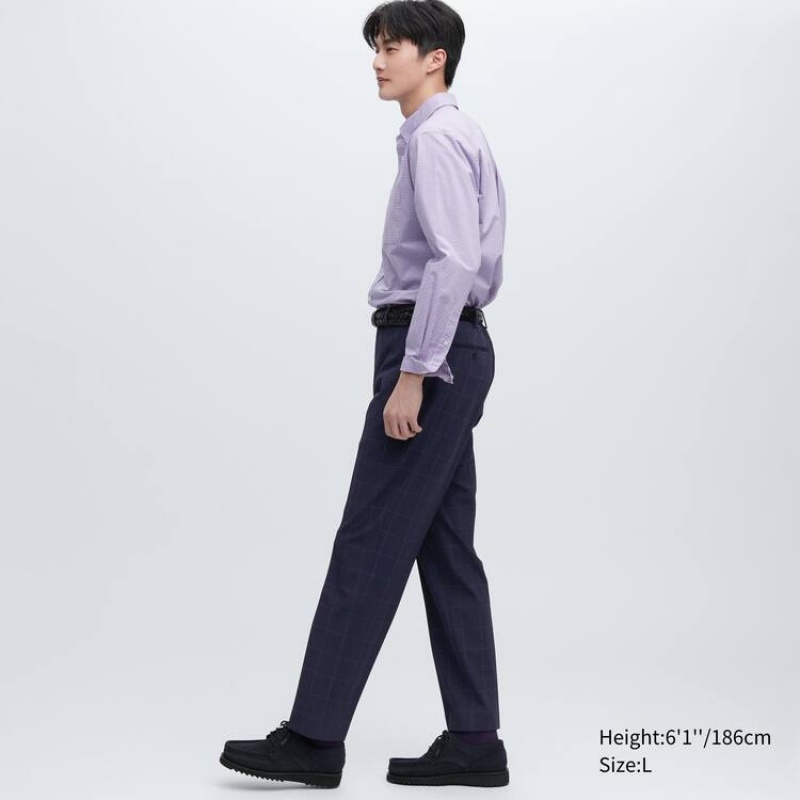 Uniqlo Smart Patterned Ankle Length (Long) Men's Trousers Navy | JEUADM709