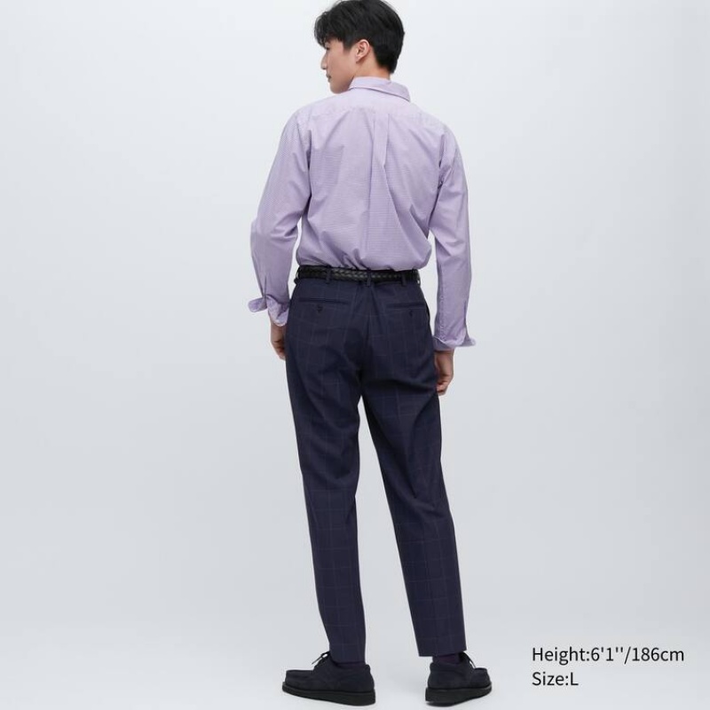 Uniqlo Smart Patterned Ankle Length (Long) Men's Trousers Navy | JEUADM709