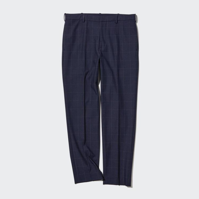 Uniqlo Smart Patterned Ankle Length (Long) Men's Trousers Navy | JEUADM709