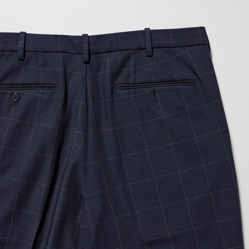 Uniqlo Smart Patterned Ankle Length (Long) Men's Trousers Navy | JEUADM709