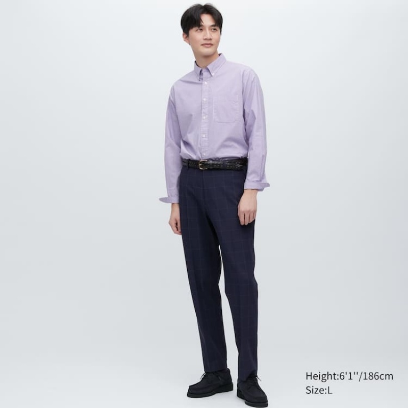 Uniqlo Smart Patterned Ankle Length (Long) Men\'s Trousers Navy | JEUADM709