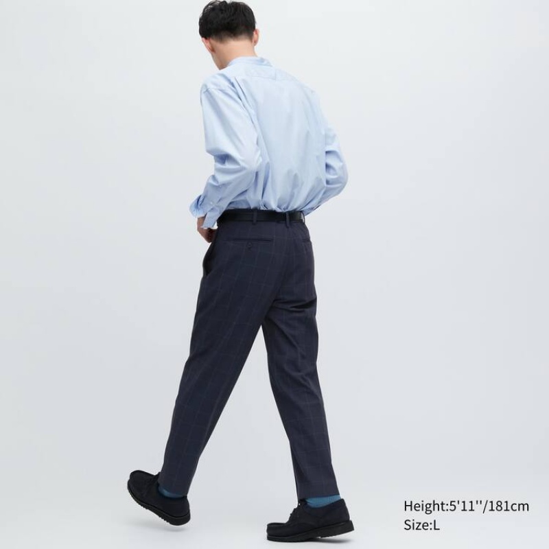 Uniqlo Smart Patterned Ankle Length Men's Trousers Navy | TQHCFN673