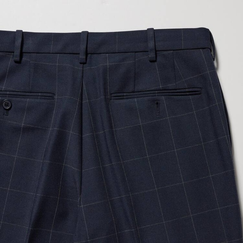 Uniqlo Smart Patterned Ankle Length Men's Trousers Navy | TQHCFN673