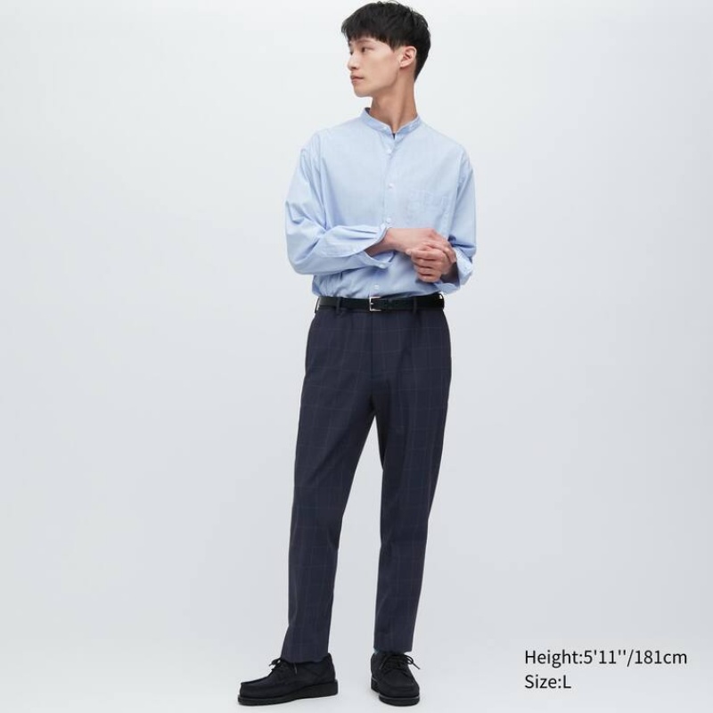 Uniqlo Smart Patterned Ankle Length Men\'s Trousers Navy | TQHCFN673