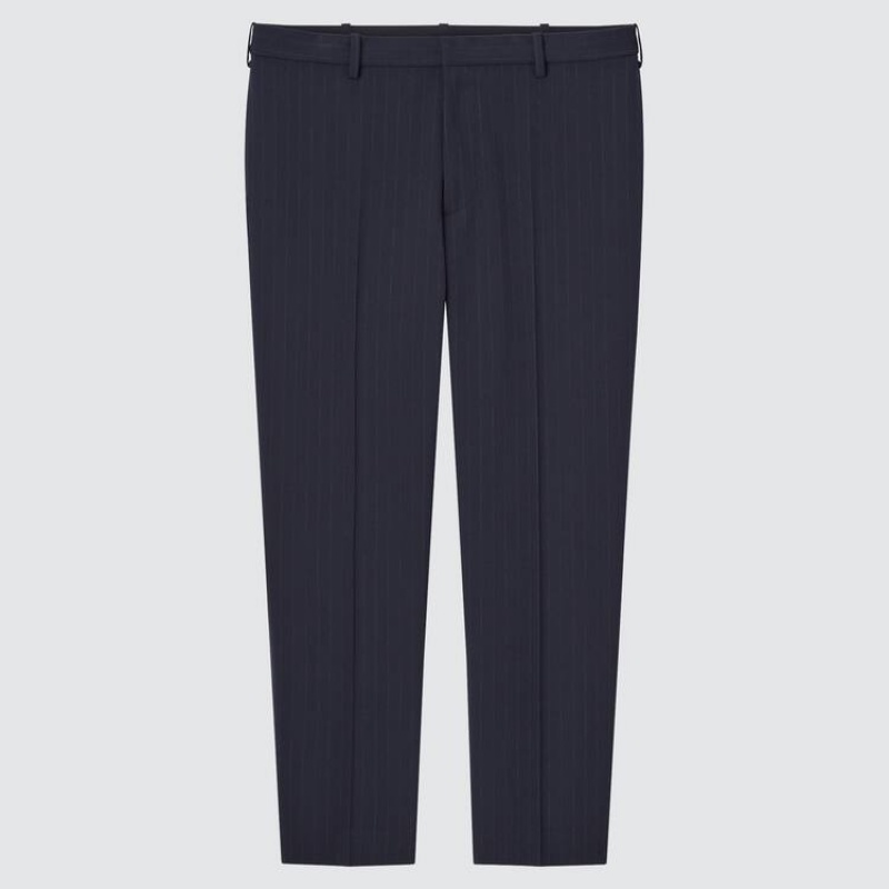 Uniqlo Smart Striped Ankle Length Men\'s Trousers Blue | RSZBQI465