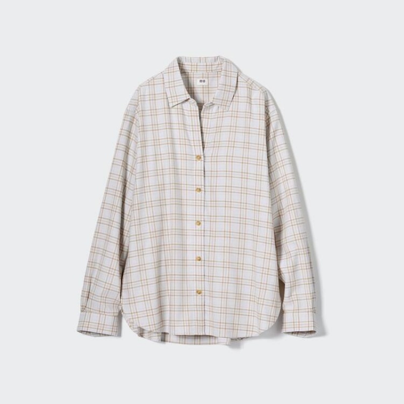 Uniqlo Soft Brushed Checked Long Sleeved Women's Shirts Light Grey | GUCODX936