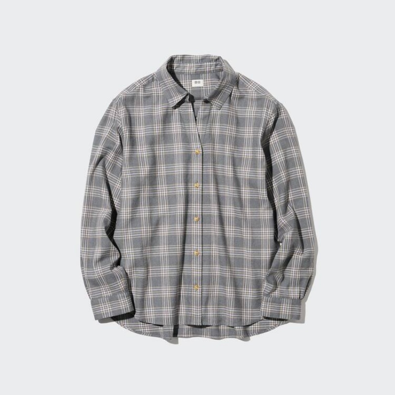 Uniqlo Soft Brushed Checked Long Sleeved Women's Shirts Grey | XLANWV927