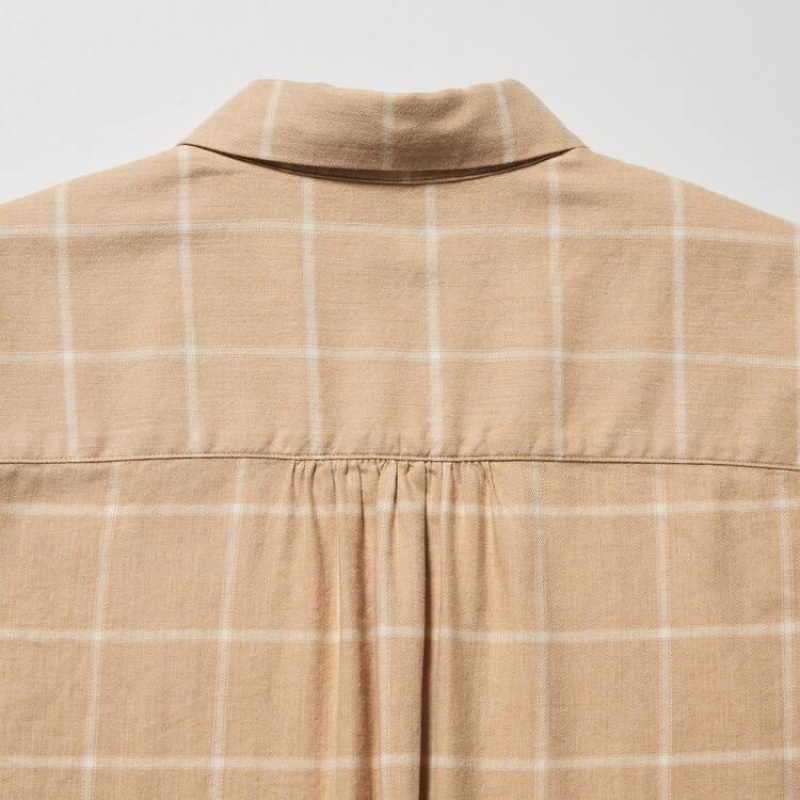 Uniqlo Soft Brushed Checked Long Sleeved Women's Shirts Beige | JPBWXI183