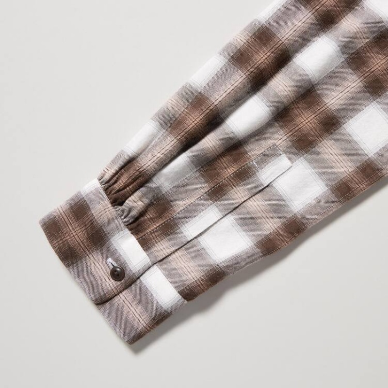 Uniqlo Soft Brushed Checked Long Sleeved Women's Shirts Brown | ACRGFK387