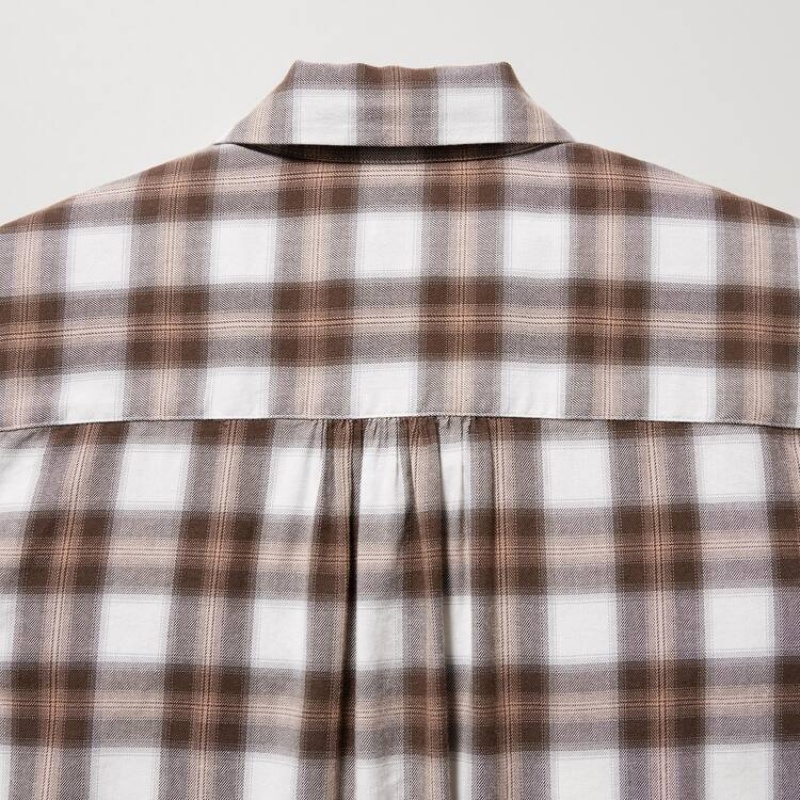 Uniqlo Soft Brushed Checked Long Sleeved Women's Shirts Brown | ACRGFK387