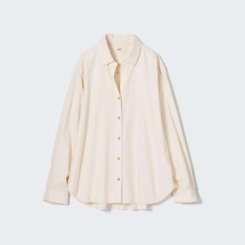 Uniqlo Soft Brushed Long Sleeved Women's Shirts White | LAYHIV187