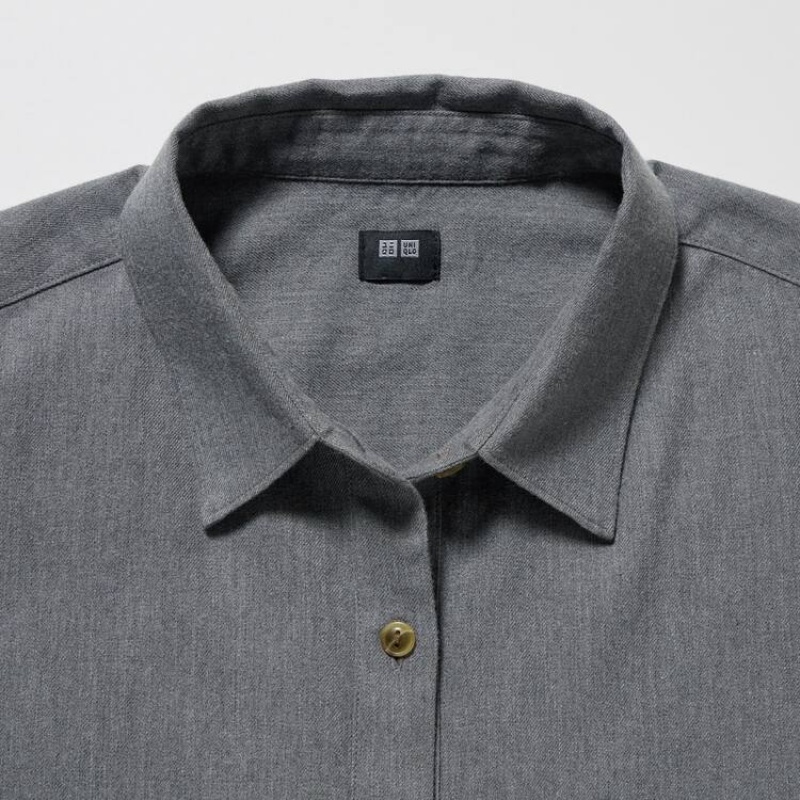 Uniqlo Soft Brushed Long Sleeved Women's Shirts Grey | VDMGLY730