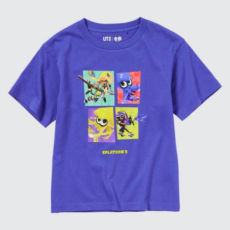 Uniqlo Splatoon 3 Ut Graphic Kids' T Shirts Blue | YUDFCO940