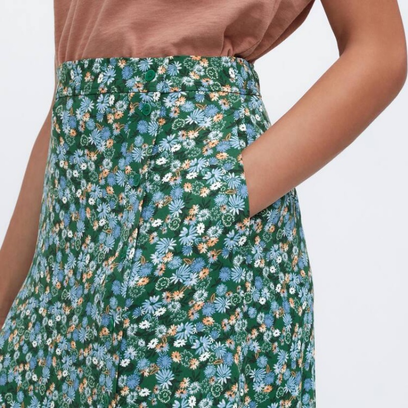 Uniqlo Split Hem Printed Midi Women's Skirts Green | WGUVOE186